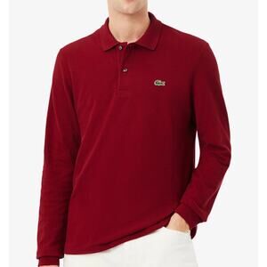 Lacoste Men's Polo Shirt Long Sleeve Size XL Red Burgundy NWT Classic Fit Cotton